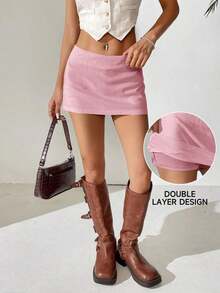 Minifalda sólida de uso casual y versátil para uso diario - Rosa - Ver 9