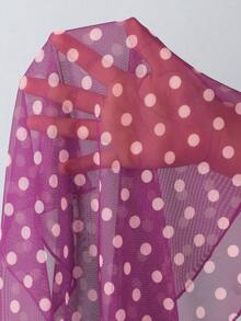 Conjunto de 3 piezas de bikini sexy con estampado de lunares, con parte superior de cuello halter y espalda descubierta, para vacaciones en la playa.Incluye bikini, falda y traje de baño con estampado de lunares. - Morado - Ver 8