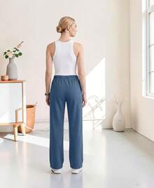 Pantalón Pants Mujer Corte Ancho Baggy Comodo Y versatil Ideal Para Gym, Yoga, pilates O varios Deportes - Azul Denim - Ver 2