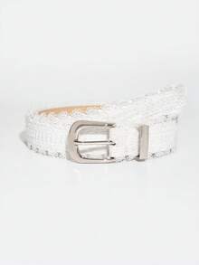 1 pièce Ceinture décorative en dentelle de jean polyvalente pour femmes, convient pour le travail et la plage d'été - Blanc - Boucle carrée - Voir 6