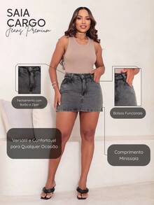 Shorts Jeans Skirt With Side Opening - Dark Grey - View 3