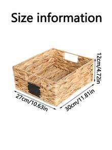 1pc Wicker Woven Storage Basket With Built-In Handle, Rattan Woven Organizer Basket For Shelves, Room Decor, Home Organization And Storage - Apricot - View 4