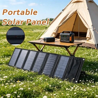 Portable Foldable Solar Charger Panel With USB + Type-C Dual Ports, Monocrystalline Solar Panel, Suitable For Charging Smartphones, Tablets, Laptops, Cameras And Other Digital Devices