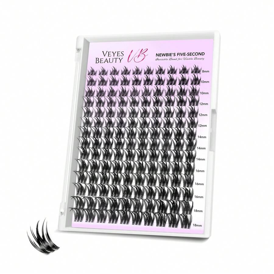 VEYESBEAUTY VB-Camellia Cluster Lashes Individual Eyelash Extensions Multi-Layered Lashes Delicate Artificial Mink Eyelashes Beginner's Trick: 5-Second DIY Eyelash Extensions In Various Lengths For Self-Application At Home - View 1