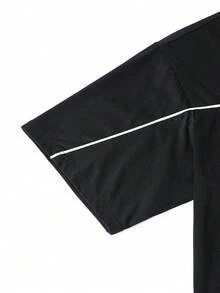 Black & White Contrast Triangle V-Neck Contrast Stitching Short Sleeve Men's Loose Fit Sporty Top - Black - View 9
