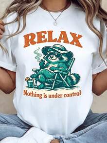 Camiseta unisex Relax Not1hing Is Under Control, Chill RaC1oon Summer T1EE, RaC1oon Shirt, Funny Gift T1EE. Camiseta unisex de algodón puro de 220 g, peso ideal para todas las estaciones, adecuada tanto para hombres como para mujeres. Tejido duradero de alta calidad, suave al tacto y de larga duración. Parte superior transpirable. Adecuada para la primavera y el verano de las mujeres, vacaciones, Día de la Madre, Día de la Independencia. - Blanco - Ver 1