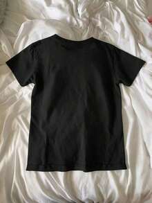 Camiseta de manga corta ajustada para mujer con estampado de tinta blanca100% Cotton - Negro - Ver 2