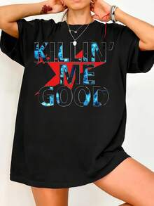 Twic.E Killin' Me Good Lyrics Graphic T-Shirt. Vintage Graphic Print, Casual Black Cotton Short-Sleeved T-Shirt. - Black - View 6