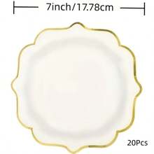 10/20/50Pcs 7/9-Inch White & Gold Foil Party Plates, Perfect For Graduation Supplies, Party Decorations, Birthday Parties, Weddings, Picnics And Baptisms - Gilded Fan Shape - View 9