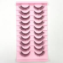 3D Faux Mink False Eyelashes Set 10 Pairs Lightweight Natural Look D Curl Fluffy Wispy Dramatic Volume Daily Makeup Lashes - Black - View 3