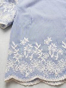 Blusa Corta Bordada Casual para Mujer, Camisas Campestres de Primavera/Verano para Mujer, Ropa de Verano para Vacaciones Campestres - Azul 2 - Ver 7