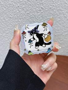 3件套波浪形充电线保护套，UV喷漆黑猫采蘑菇图案，适用于20W英标苹果快充，防止线缆损坏 - 彩色 - 查看 2