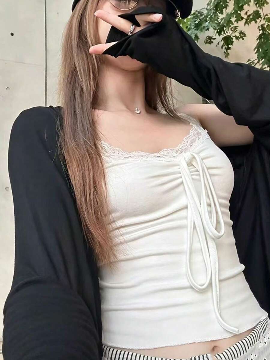 White Lace Camisole Top For Women, Summer, No Padding, Layering Top With Elegant Vibe Casual - White - View 1