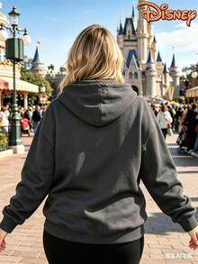 Official Disney Licensed 250G Lilo & Stitch Print Hoodie, Women's 100% Polyester, Fall & Winter Style, Ideal For Commuting, Daily Office & Casual Wear, Perfect Gift For Wife & Girlfriend - 深灰色 - 查看 2