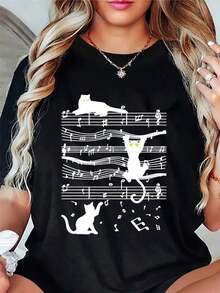 Camiseta unisex, Gatoynotapatrónredondocollarcasualsuperiormujeresmodadeportivoestilocortomangacamiseta-cuatroestaciones del año cómodoimprimirredondocollarcortomangacamisanuevollegadalocalalmacénentregadede mujersuministrosde mujerNavidadropade mujerregalosde mujerhermosocamisasuperiorpatrónCamisetaliquidaciónsale,ropa de mujer,blusaspara mujer,topsdemujer,playerasdemujer,Ligero, Tejido Transpirable, conjuntos casuales para mujer, Ropa para Clima Cálido, Diseño Divertido, Ideal para Jugar al Aire Libre - Multicolor - Ver 1