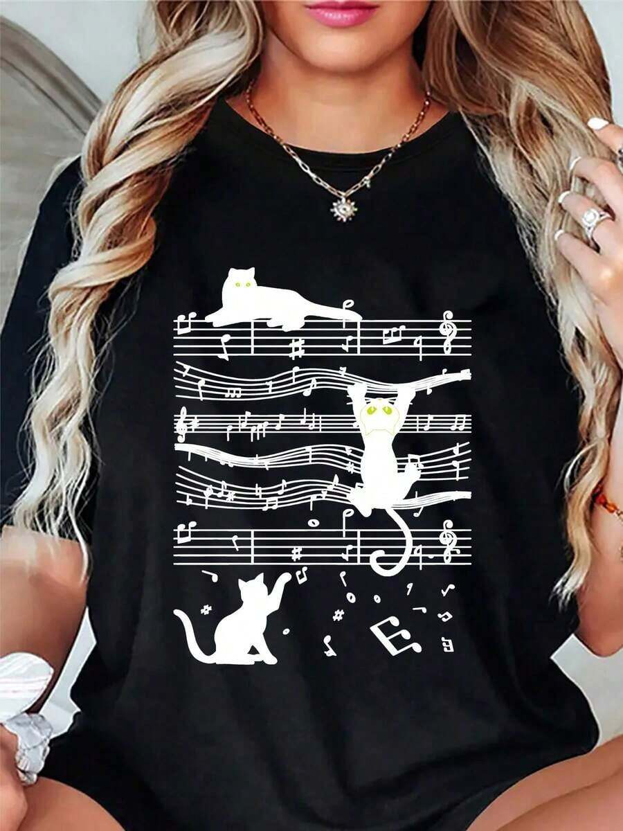 Camiseta unisex, Gatoynotapatrónredondocollarcasualsuperiormujeresmodadeportivoestilocortomangacamiseta-cuatroestaciones del año cómodoimprimirredondocollarcortomangacamisanuevollegadalocalalmacénentregadede mujersuministrosde mujerNavidadropade mujerregalosde mujerhermosocamisasuperiorpatrónCamisetaliquidaciónsale,ropa de mujer,blusaspara mujer,topsdemujer,playerasdemujer,Ligero, Tejido Transpirable, conjuntos casuales para mujer, Ropa para Clima Cálido, Diseño Divertido, Ideal para Jugar al Aire Libre - Multicolor - Ver 1