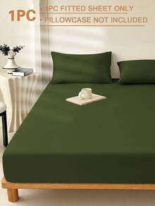 1pc Olive Green Super Soft Solid Color Fitted Sheet, Bedding, Lightweight Fitted Sheet, Mattress Cover, Deep Pocket Design Up To 11.8 Inches Fitted Sheet, Soft & Breathable, Suitable For Single, Double, Queen, King Size Beds, All Seasons, Room Decor, Machine Washable - Olive Green - View 4