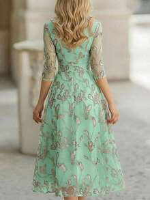 Vestido formal largo con estampado de hojas elegante para mujer, primavera/otoño - Multicolor 8 - Ver 2