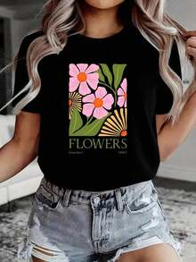 ofertas y liquidacionesWomen's Graphic T-Shirt |   Básico para Mujer + Gráfico Floral, Negro |   100% Algodón |   Cómodo y Suave |   Perfecto para uso diario y regalos navideños |   Camiseta Blanca de Cuello Redondo |   Fabricado y enviado desde México |   Unisexplayera de hombretops sudaderas para mujer Y2k Camiseta Camisa De - Negro - Ver 2