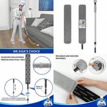 MR.SIGA Plumero Largo de Microfibra Flexible para Limpieza de Huecos, Mango Ajustable de Acero Inoxidable, Limpiador de Huecos Lavable - Gris - Ver 1