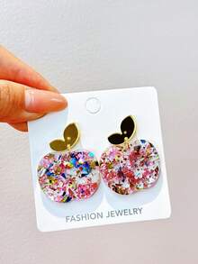 1 Pair Acrylic Apple Earrings With Rhinestones, Cute Earrings For Back To School, Teacher's Day, Suitable For Campus Daily Wear, Gift For Girls - Multicolor - View 4