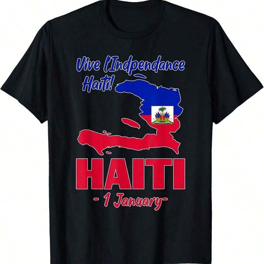Feliz Día de la Bandera Haitiana, Camia con Corazón de la Bandera de Haití para Hombres y Mujeres, Transpirable y Cómoda - Negro 4 - Ver 1