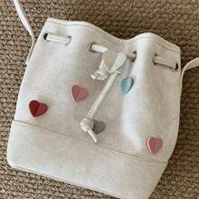 Borsa a secchiello da donna con design originale unico, laccio semplice e motivo a cuore carino, borsa a spalla alla moda per uso esterno, versatile per abbinarsi a uno stile minimalista e alla moda. - bianco - Visualizzare 5