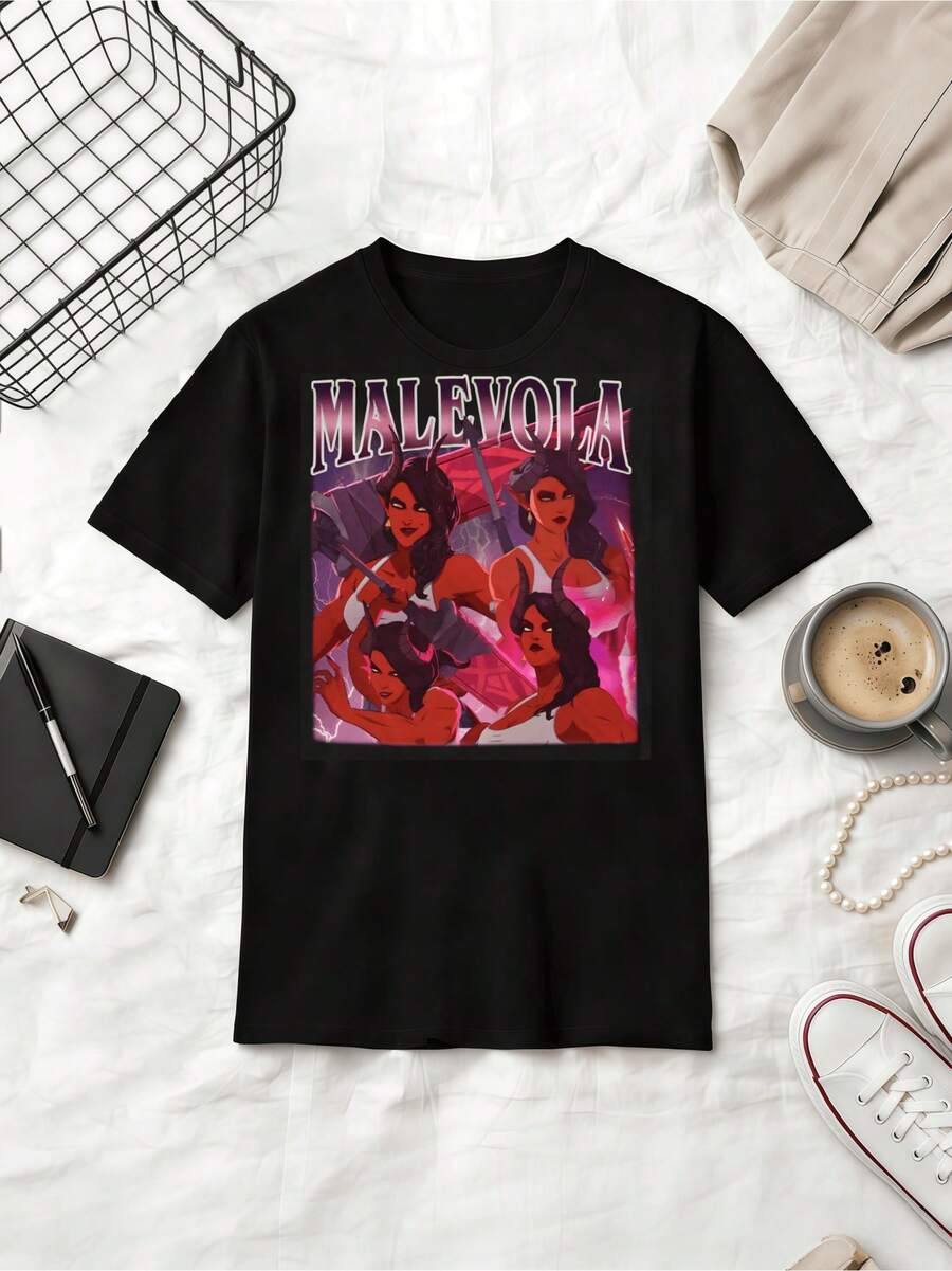 Malevola Demon Character Retro Anime-stil Bomulls-T-shirt - Svart - Visa 1