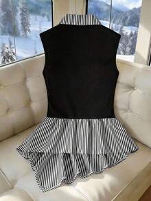 Camisa casual de mujer a rayas de moda en color negro, de corte slim y favorecedora - Blanco y Negro - Ver 2
