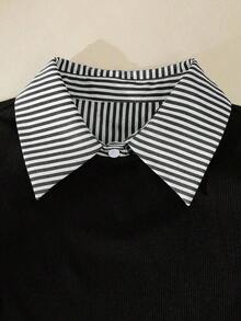 Camisa casual de mujer a rayas de moda en color negro, de corte slim y favorecedora - Blanco y Negro - Ver 6