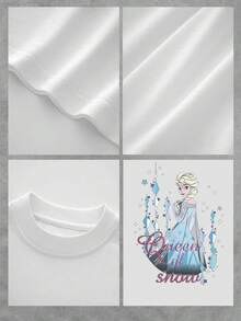Reina del hielo y los copos brillantes que reflejan la fuerza interior, la elegancia y la magia del invierno con detalles de cristales azules y estrellas luminosas camiseta de mujer  confortable y moderna para uso diario - Blanco - Ver 4