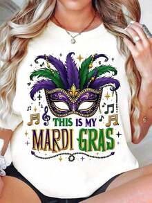 Camisetas Premium Casuales Unisex Bonitas: Camiseta de Fiesta "This Is My I Gras Mask" para Mujer, Top de Disfraz Festivo para Celebración de Carnaval y Festival de Música - Camiseta de Algodón de Estilo Vintage Urbano, Corte Holgado y Cómodo, Unisex. - Blanco - Ver 6