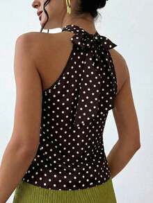 Blusa elegante minimalista con cuello drapeado y lazo delantero para mujeres, color albaricoque - Multicolor - Ver 9