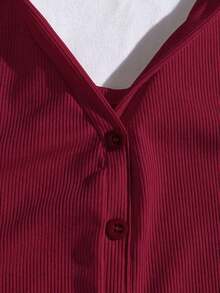 Blusa sin mangas con cuello polo y escote en V para mujer, de estilo casual y chic para la calle, en color marrón - Burdeos - Ver 5