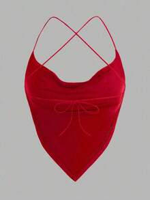 halter veraniego para mujer, sexy, de unicolor con drapeado y espalda descubierta - Multicolor 3 - Ver 5