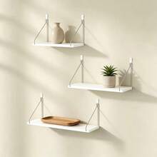 1pc Wall Mounted Shelf With 2 Hooks, Room, Living Room, Office One-Piece Partition Board Decorative Wall Rack, Hanging Partition Board Shelf - White - View 2