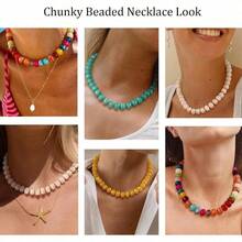 Beaded Necklace For Women Boho Bead Chunky Necklace Big Bead Necklace Fashion  Summer Colorful Necklaces Holiday Vocation Jewelry Gifts - 黃色珠子 - 查看 4