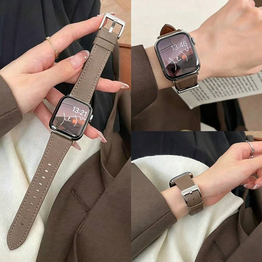 1件 PU圓形錶帶,適用於 女款 38mm 40mm 41mm 42mm 44mm 45mm 46mm 49mm Series Ultra 11/10/9/8/7/6/5/4/3/2/1 SE - Etoupe - 查看 1