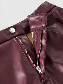 MOD Pantalones rectos de piel de poliuretano negros para una cita - Burdeos - Ver 3