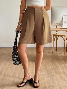 Shorts bermudas casuales de verano tejidos en negro para mujer - Marrón Mocha - Ver 5