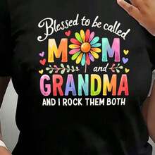 Esta camiseta de talla grande para mujer presenta un estampado floral brillante, es suave y cómoda, tiene mangas cortas casuales y un diseño de cuello redondo, simple y elegante, lo que la hace perfecta para ocasiones como el Día de la Madre y el mes de junio. - Negro - Ver 8