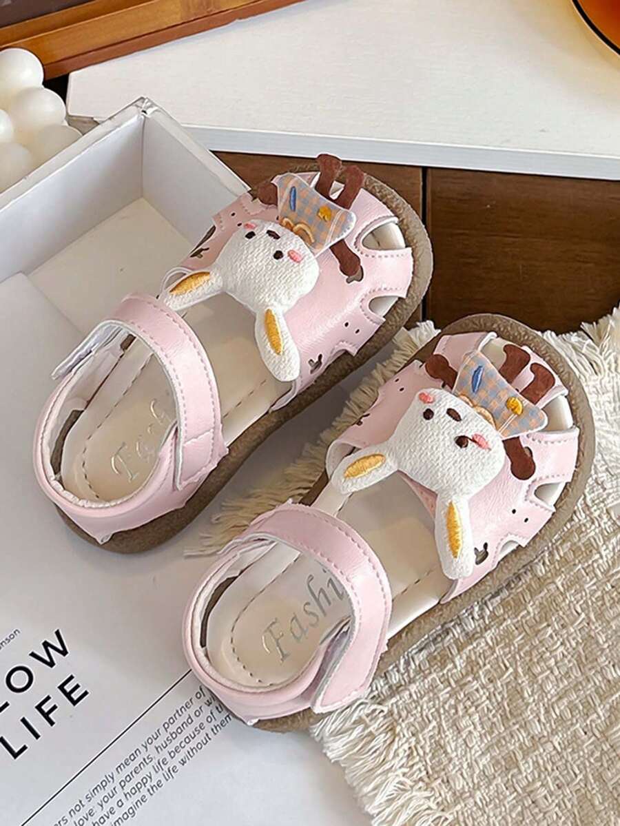 1 đôi dép xăng đan hình thỏ mới cho bé gái, mềm mại, chống trượt, có khóa dán, kiểu công chúa dễ thương cho mùa hè. - Hồng - Xem 1