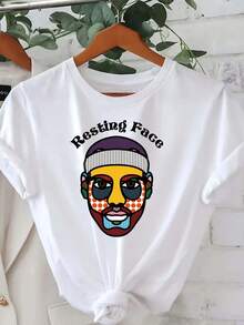 Women's T-Shirts With Neutral Slogans, Ideal For Casual Wear - Short Sleeve Blouse With Round Neck And Expression Print, Machine Washable, All Season Top, Y2k Style - Black - View 10