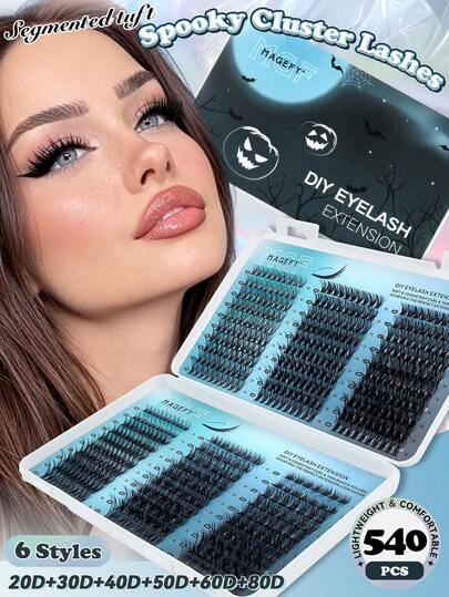 MAANGE 540pcs Mixed Eyelash Extension Kit 20D 30D 40D 50D 60D 80D, 8-16mm DIY Individual Lashes, Cartoon Cat Eye Lashes, Thicker Lashes, Faux Mink Lashes, DIY Lash Extension For Home, Wedding, Party, Daily Wear, Comfortable For Beginners, Suitable For Cosplay And Fairy Lovers