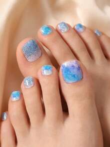 32 miếng dán móng tay gel nhũ màu xanh băng giá mùa hè, họa tiết vảy cá, bóng bẩy và bền, không cần đèn UV, thích hợp cho sử dụng hàng ngày, tụ họp bạn bè, du lịch và chụp ảnh, tự làm nghệ thuật vẽ móng. - Nhiều màu - Xem 6