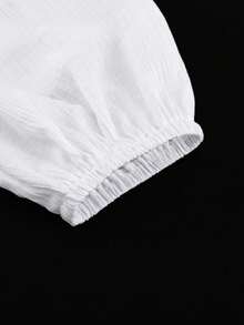 Vestido largo elegante estilo ins 2026, manga pompom, corte estilizado favorecedor con abertura - Blanco - Ver 6