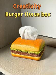 1pc Creative Hamburger Shape Tissue Box, Cute Corn Paper Extraction Box, Cream Bread Tissue Box, Stylish Rectangular Facial Tissue Dispenser, Fun Decorative Napkin Organizing Box, Durable And Multifunctional,Suitable For Bathroom, Dressing Table, Countertop, Bedroom, Office, Family Living Room Decoration, Restaurant Fun Decoration - Tissue Storage Box - View 5