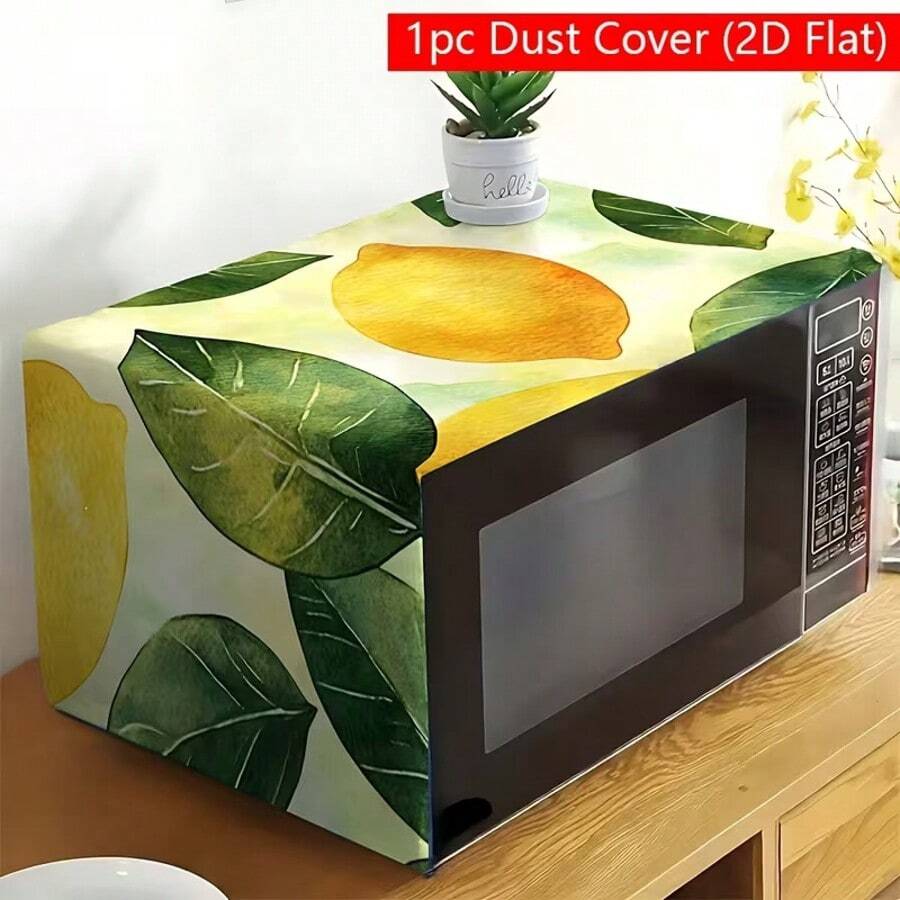 1pc Lemon & Leaf Pattern Oven Microwave Dust Cover, Oven Accessory, Kitchen Appliance Dust Proof Cover, Fresh Kitchen Decor, Watercolor Design, Easy To Clean, Non-Slip - Orange - View 1