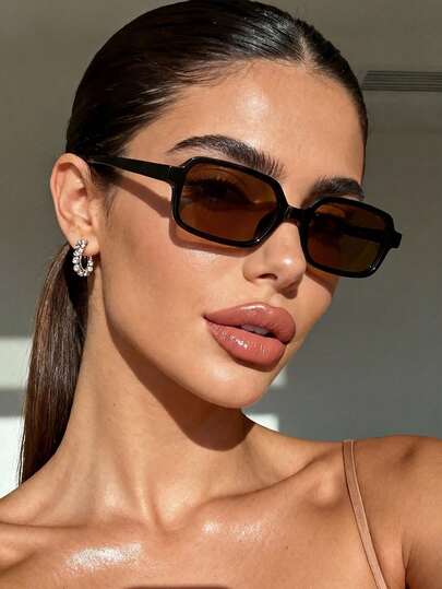 1 Pair Unisex Retro Brown Rectangular Glasses, Suitable For Commuting, Outdoor Sports, Parties, Fishing, Travel, Driving, Festivals, Summer Accessories, Beach, Electronic Music Festivals, Outings, Vacations, Family Outings