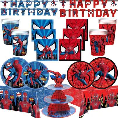 Hasbro 儿童生日派对装饰 - 超级英雄主题，包括纸盘、餐巾纸、桌布、杯子、餐具和其他派对用品